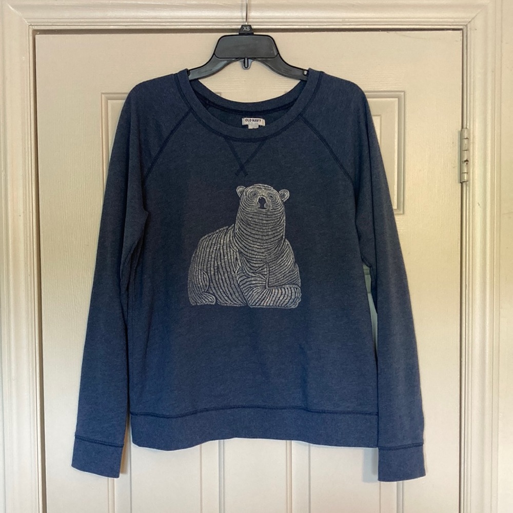 Old Navy - Sweatshirt - Size Medium - Navy Blue with Bear Print